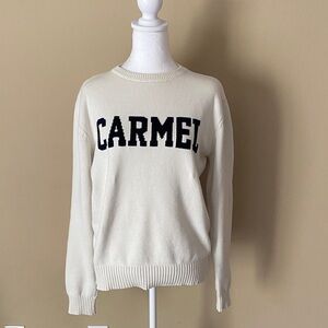 White Heavyweight Cotton Varsity Style Pullover Crew Neck Sweater Carmel Small